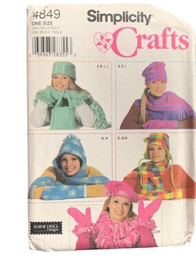Simplicity Crafts 4849 Pattern Scarves Hats Mittens Uncut 2001